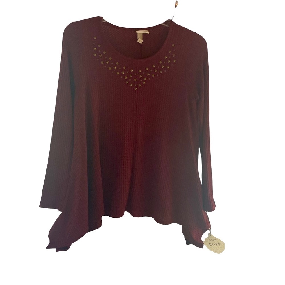 Knox Rose Deep Wine Color Long Sleeve Shark bite hem Sz S